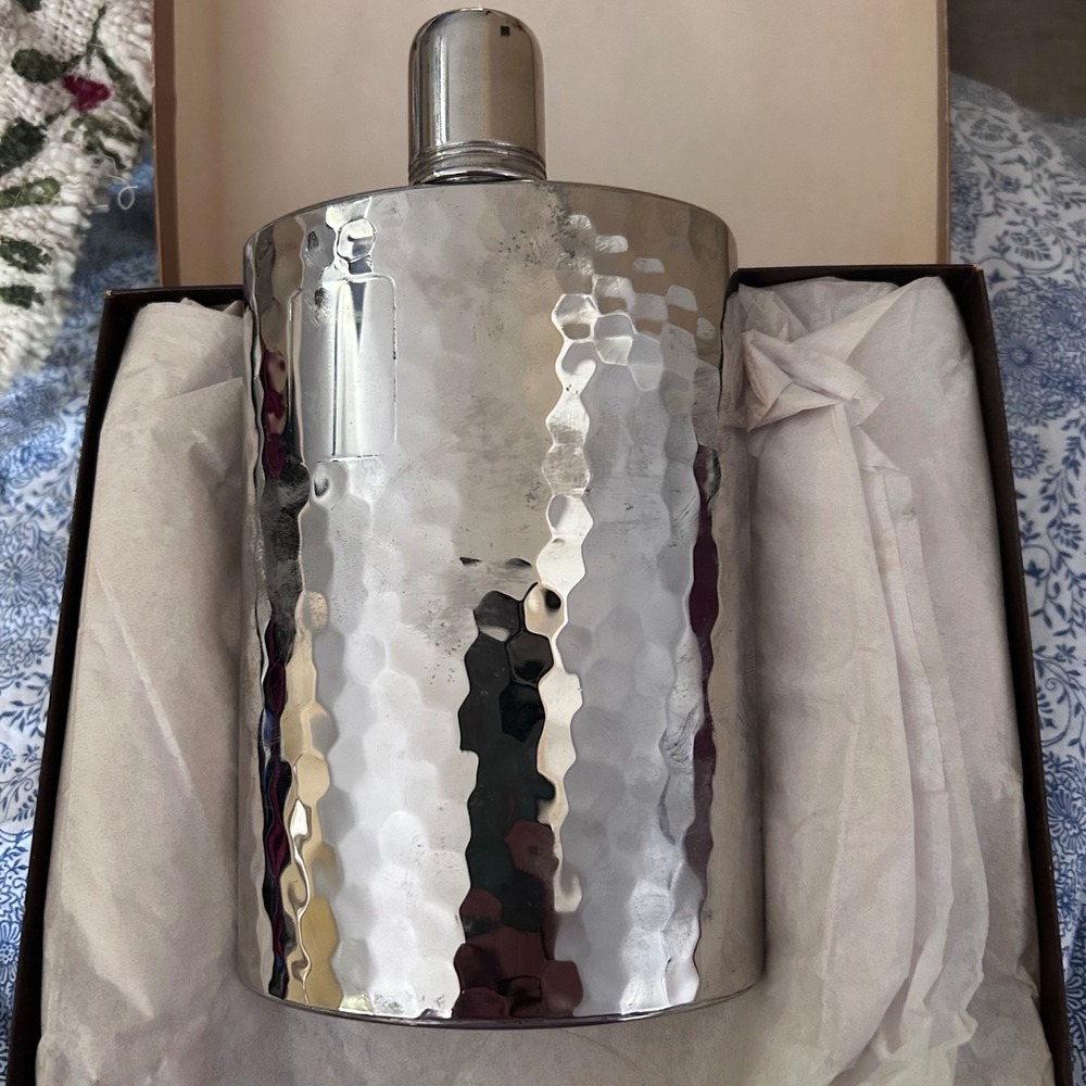 Roos Atkins Hip Flask Mens 10oz Silver Hammered West Germany Vintage Boxed